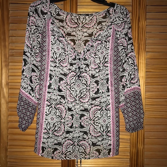 Apt 9 Printed Chiffon‎ V Neck Blouse - Picture 1 of 8